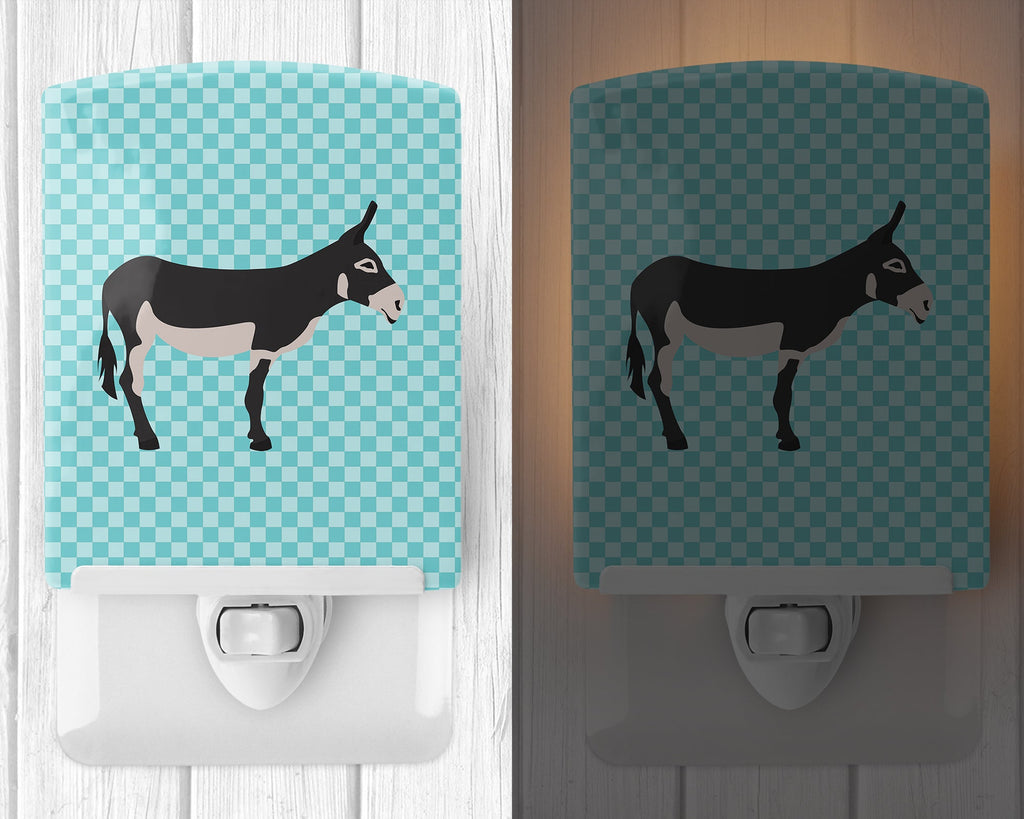 American Mammoth Jack Donkey Blue Check Ceramic Night Light Compact, UL-Certified, Ideal for Bedroom, Bathroom, Nursery, Hallway, Kitchen, 6x4x3, Multicolor