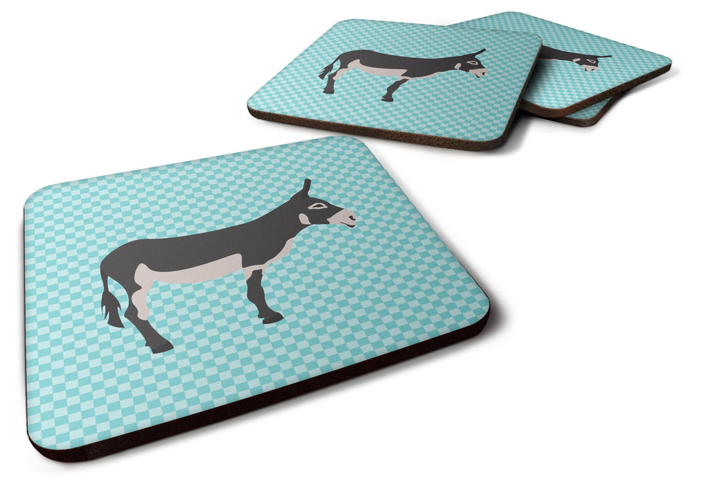 American Mammoth Jack Donkey Blue Check Foam Coasters Set of 4 Cup Coasters for Indoor Outdoor, Tabletop Protection, Anti Slip, Mouse pad Material