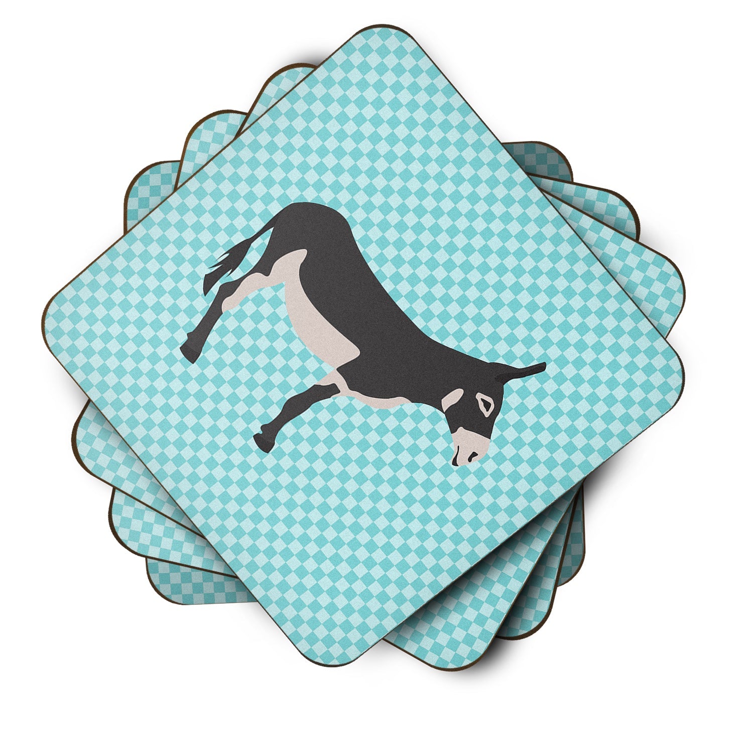 American Mammoth Jack Donkey Blue Check Foam Coasters Set of 4 Cup Coasters for Indoor Outdoor, Tabletop Protection, Anti Slip, Mouse pad Material