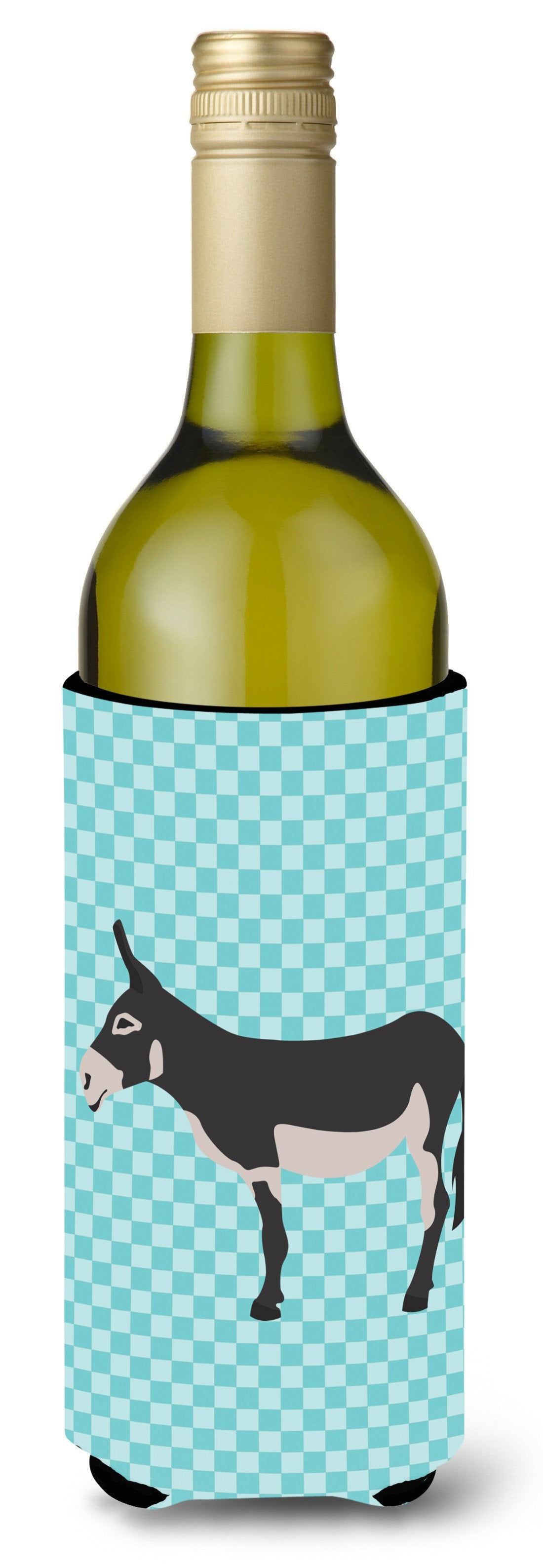 American Mammoth Jack Donkey Blue Check Wine Bottle Hugger Gift Sleeve for Standard 750 ml Bottles, Insulated Reusable Also Fits Mini Shot & Pint Bottles
