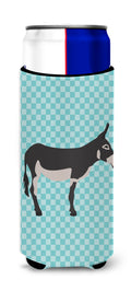 American Mammoth Jack Donkey Blue Check Slim Can Hugger , Insulated Foam Hugger for 12 oz Slim Cans, Beer Bottles & Water Bottles, Printed in USA