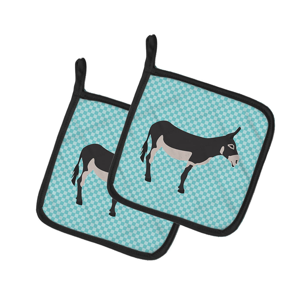 American Mammoth Jack Donkey Blue Check Pot Holder Set of 2 Heat Resistant Quilted Hot Pads 7.5 x 7.5 Inch, Insulated Kitchen Trivets for Cooking & Baking