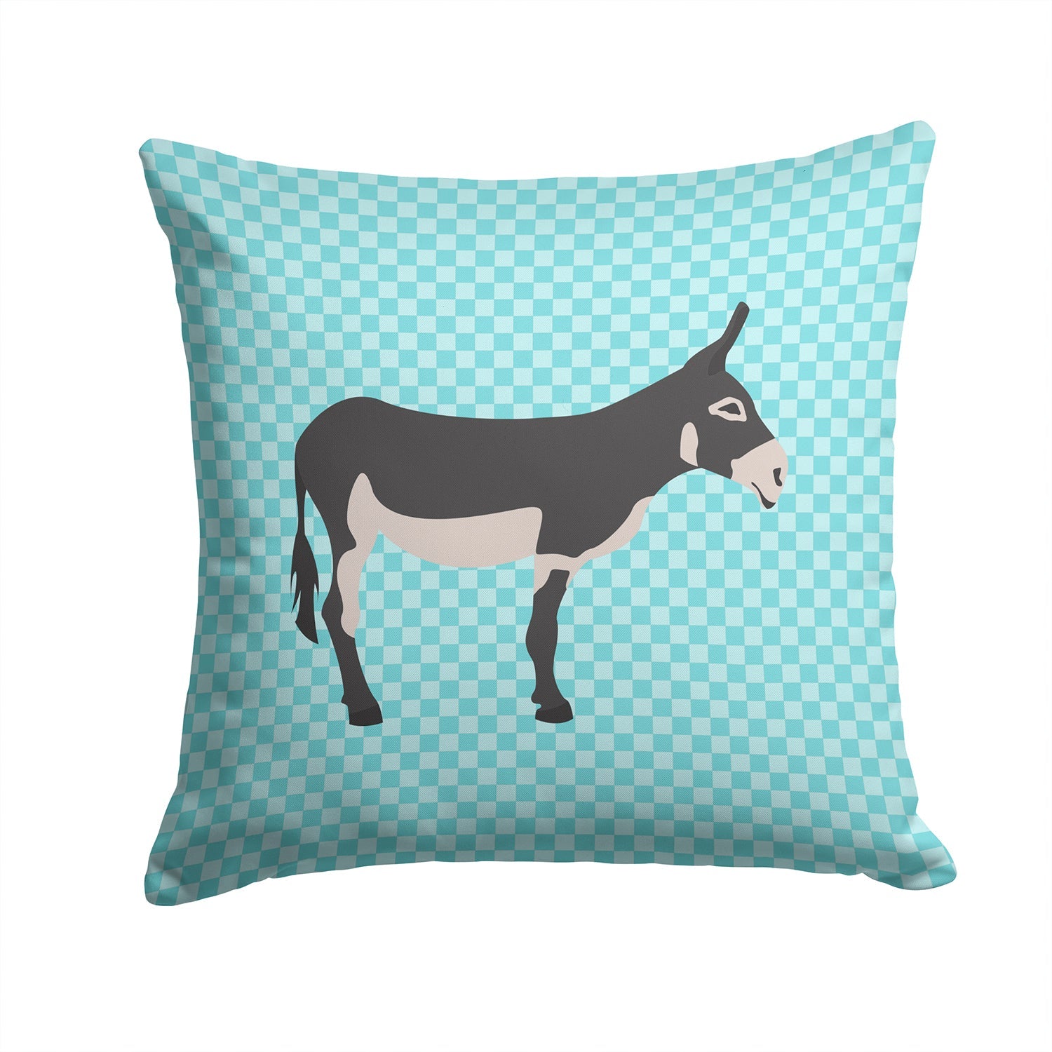 American Mammoth Jack Donkey Blue Check Decorative Throw Pillow 14x14 Indoor Outdoor Accent Cushion, Fabric Cover with Insert for Sofa, Bed, Porch & Living Room