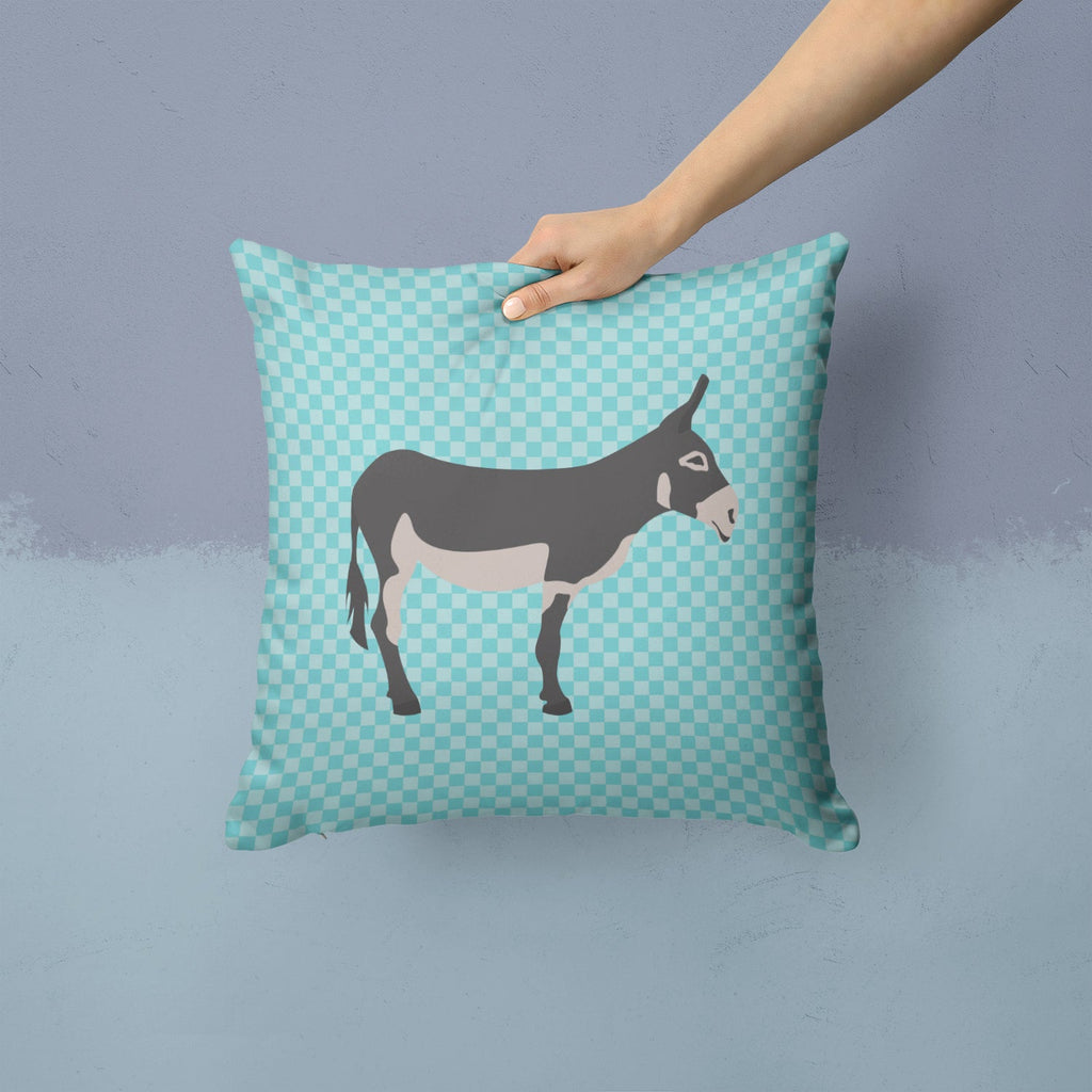 American Mammoth Jack Donkey Blue Check Decorative Throw Pillow 14x14 Indoor Outdoor Accent Cushion, Fabric Cover with Insert for Sofa, Bed, Porch & Living Room