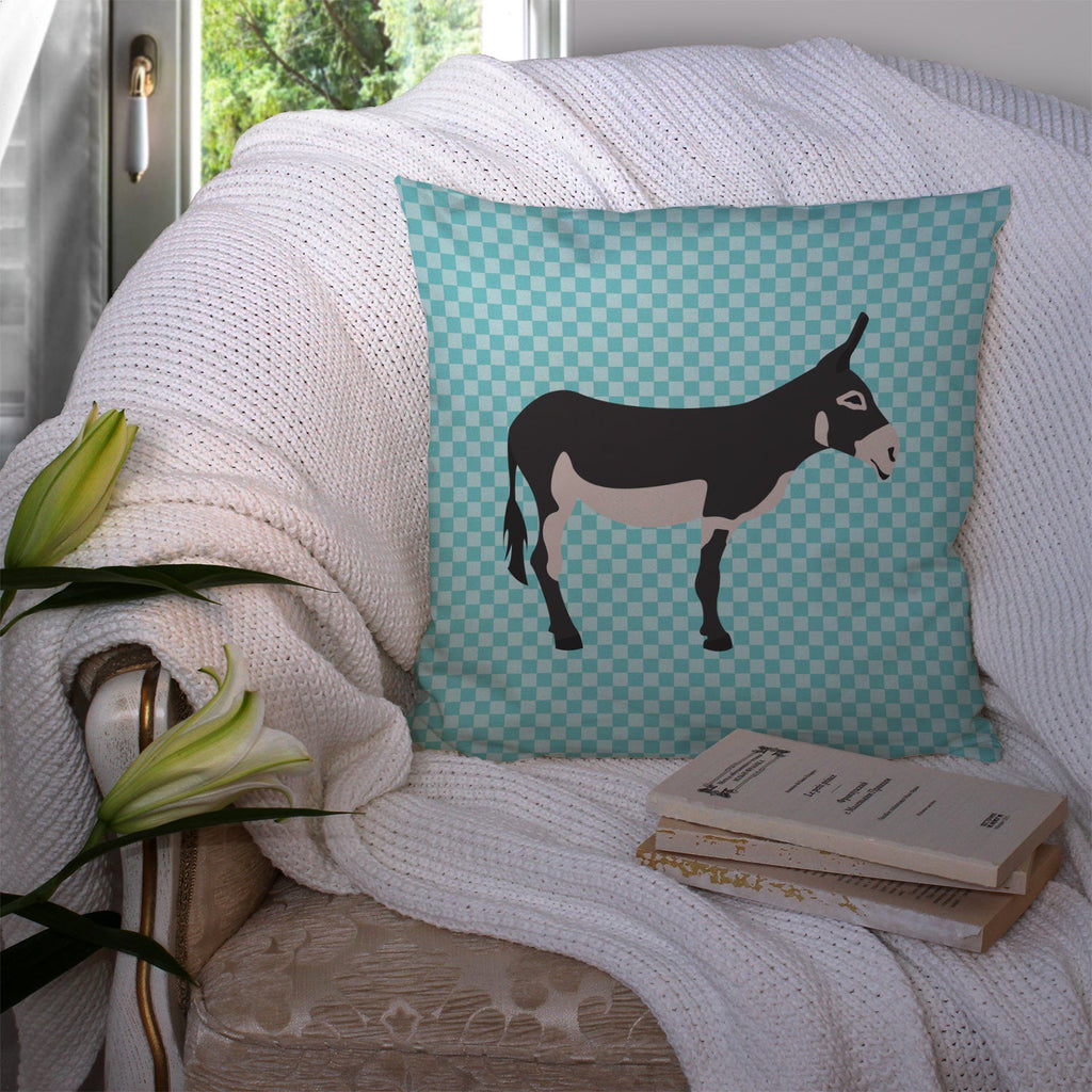 American Mammoth Jack Donkey Blue Check Decorative Throw Pillow 14x14 Indoor Outdoor Accent Cushion, Fabric Cover with Insert for Sofa, Bed, Porch & Living Room