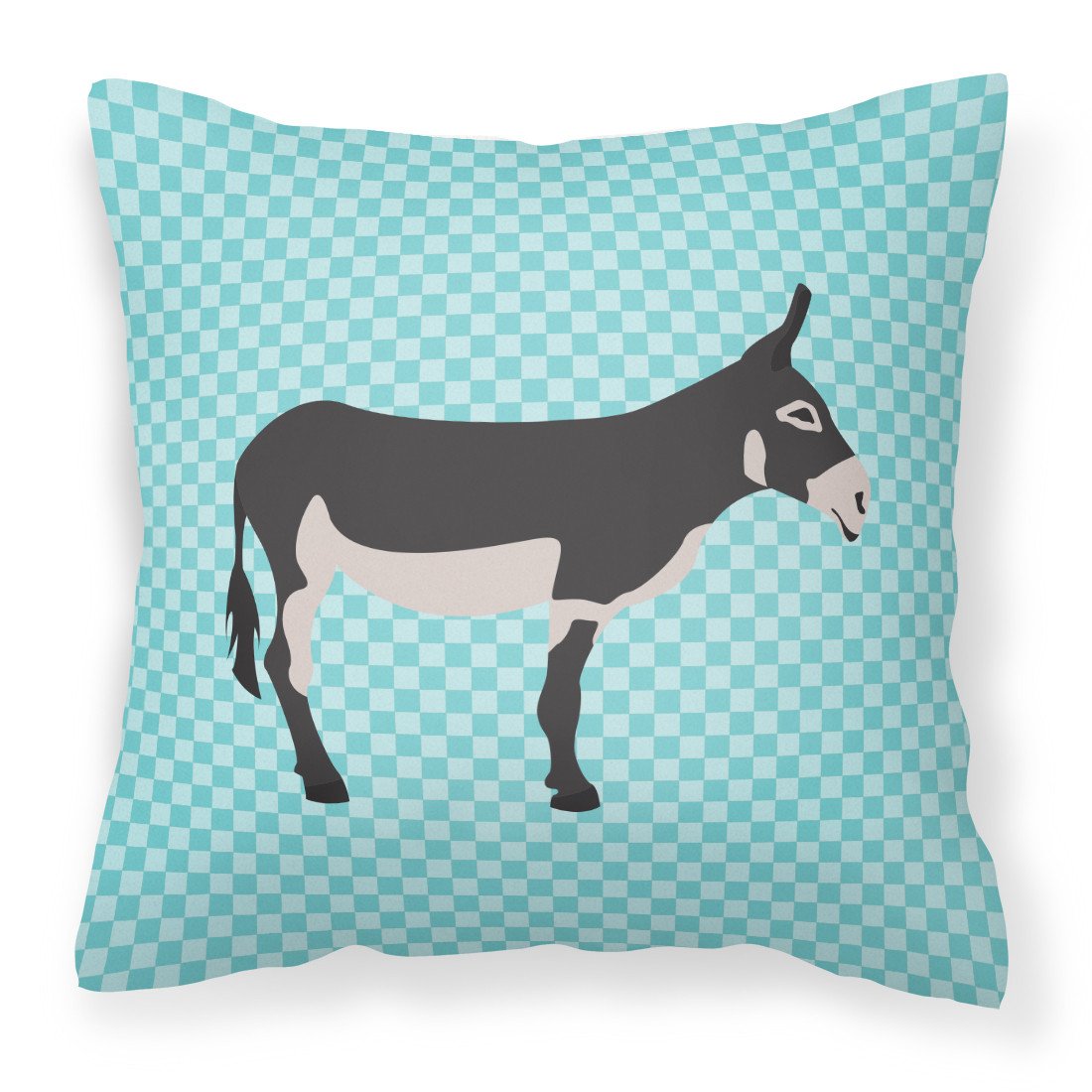 American Mammoth Jack Donkey Blue Check Decorative Throw Pillow 18x18 Indoor Outdoor Accent Cushion, Fabric Cover with Insert for Sofa, Bed, Porch & Living Room