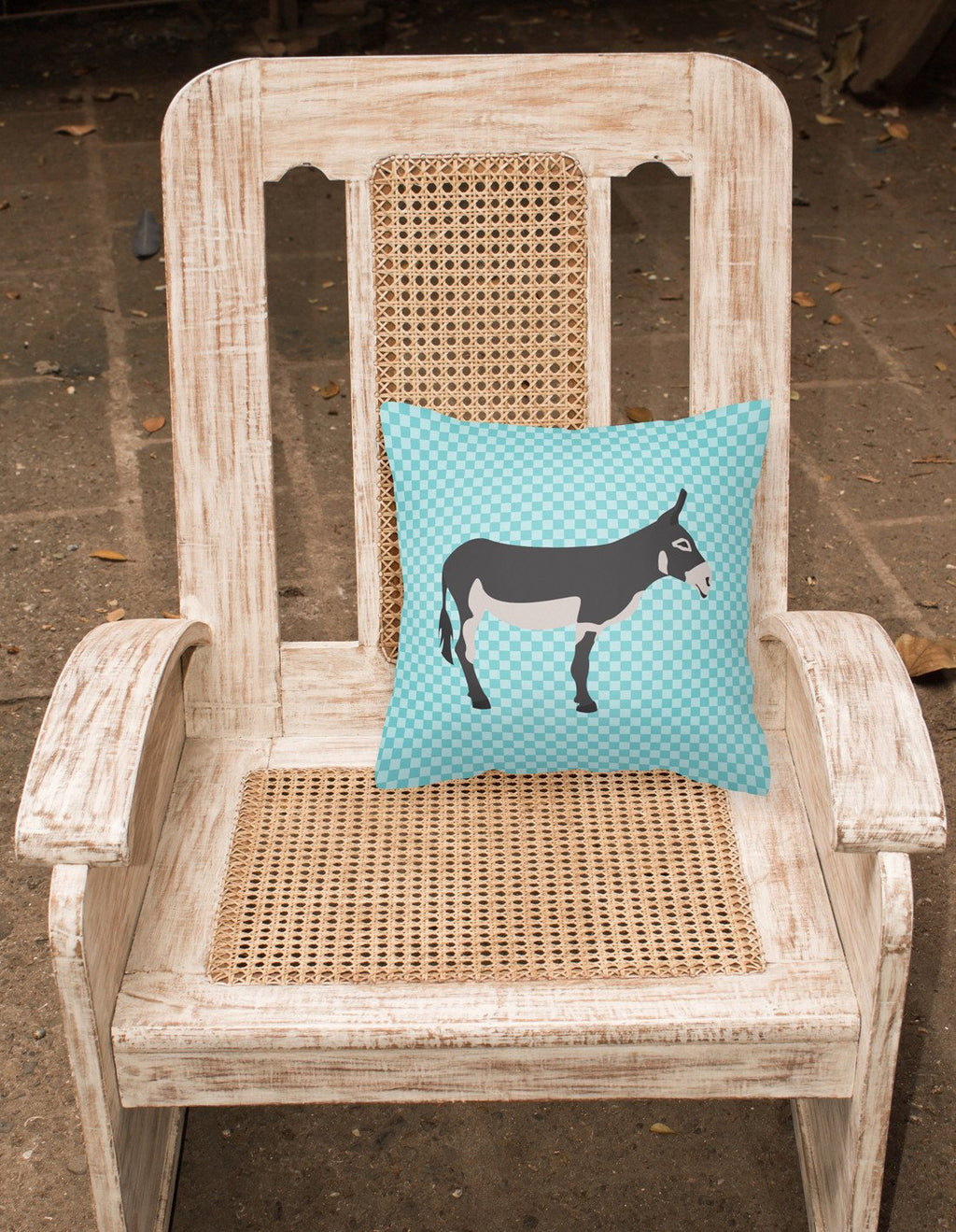 American Mammoth Jack Donkey Blue Check Decorative Throw Pillow 18x18 Indoor Outdoor Accent Cushion, Fabric Cover with Insert for Sofa, Bed, Porch & Living Room