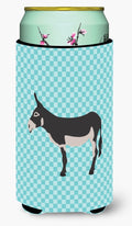 American Mammoth Jack Donkey Blue Check Tall Boy Hugger Can Cooler Sleeve Machine Washable Drink Collapsible Insulator Beverage Insulated Holder