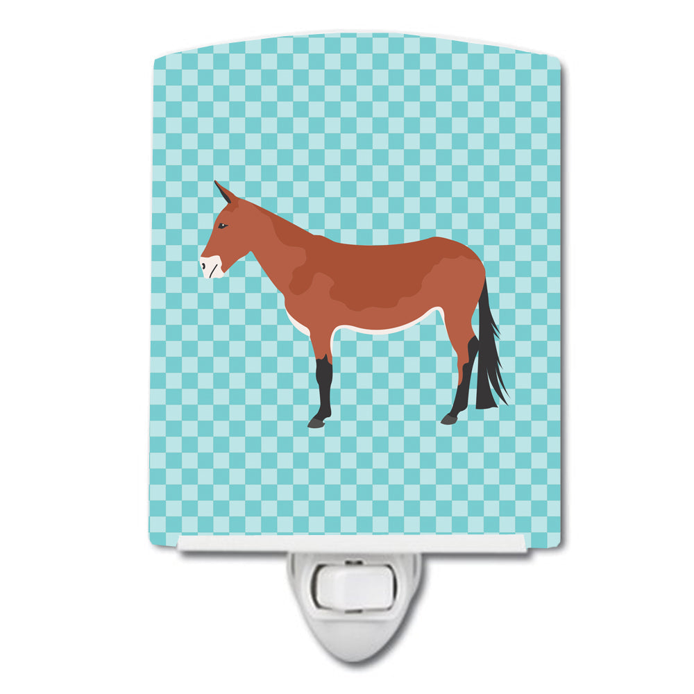 Mule Blue Check Ceramic Night Light Compact, UL-Certified, Ideal for Bedroom, Bathroom, Nursery, Hallway, Kitchen, 6x4x3, Multicolor