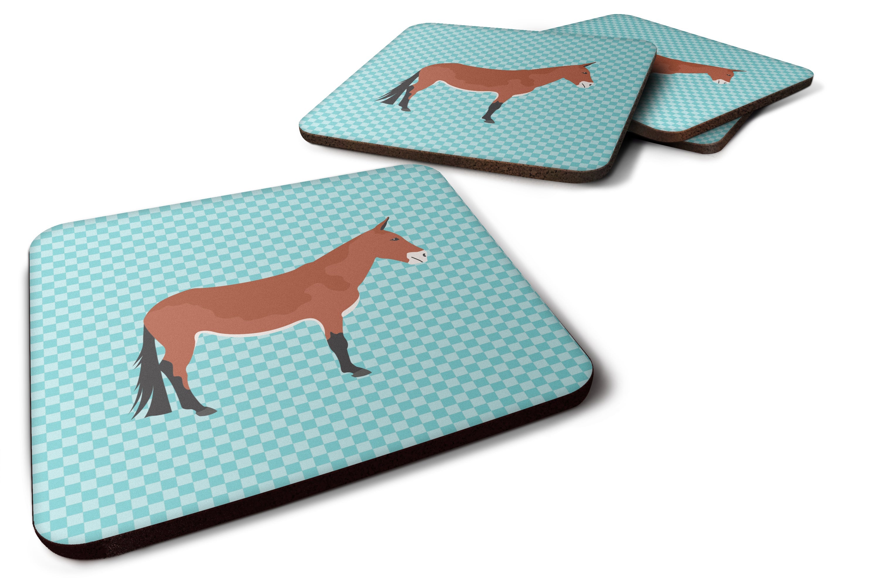 Mule Blue Check Foam Coasters Set of 4 Cup Coasters for Indoor Outdoor, Tabletop Protection, Anti Slip, Mouse pad Material