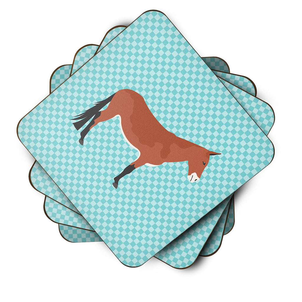Mule Blue Check Foam Coasters Set of 4 Cup Coasters for Indoor Outdoor, Tabletop Protection, Anti Slip, Mouse pad Material