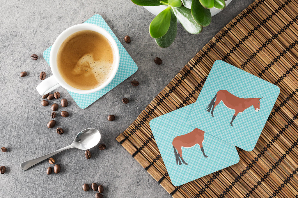 Mule Blue Check Foam Coasters Set of 4 Cup Coasters for Indoor Outdoor, Tabletop Protection, Anti Slip, Mouse pad Material