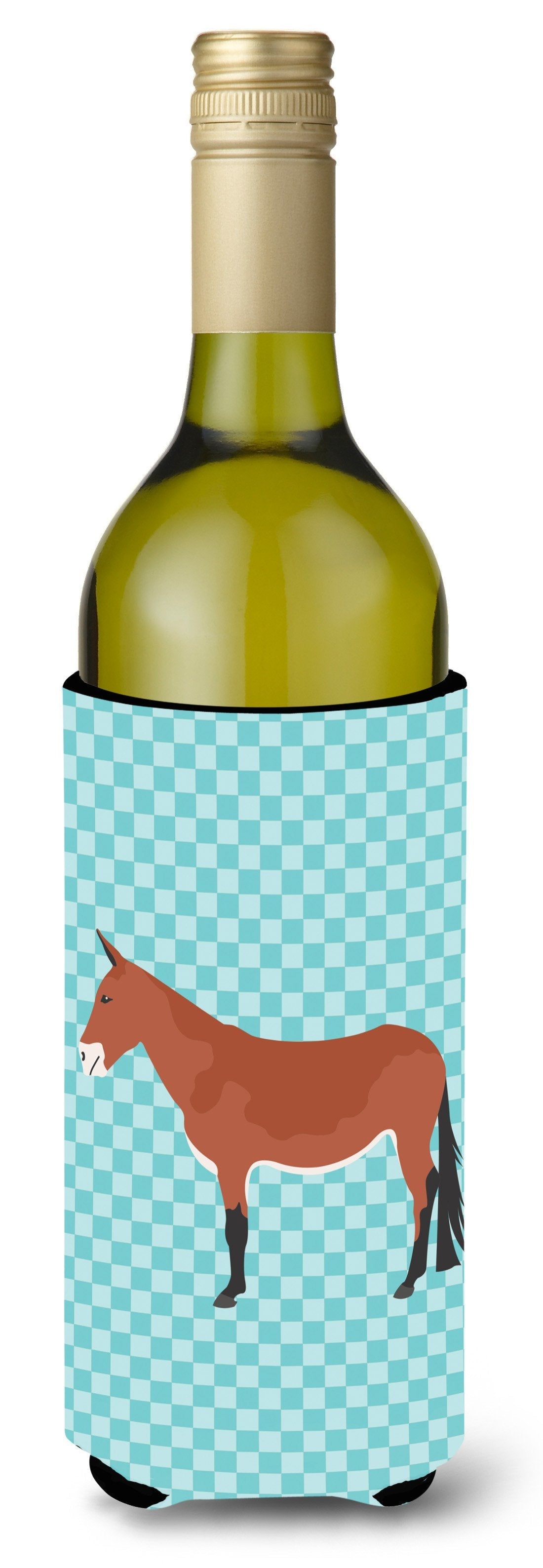 Mule Blue Check Wine Bottle Hugger Gift Sleeve for Standard 750 ml Bottles, Insulated Reusable Also Fits Mini Shot & Pint Bottles