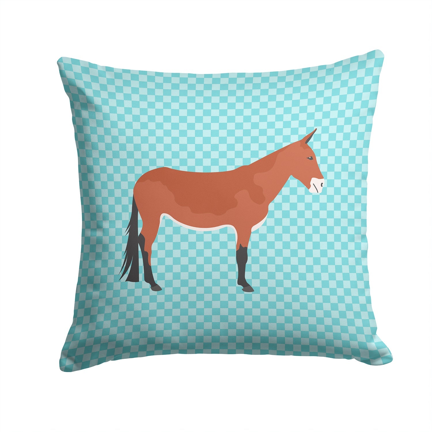 Mule Blue Check Decorative Throw Pillow 14x14 Indoor Outdoor Accent Cushion, Fabric Cover with Insert for Sofa, Bed, Porch & Living Room