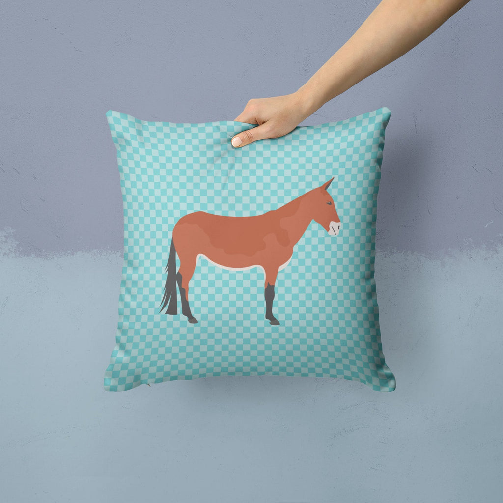 Mule Blue Check Decorative Throw Pillow 14x14 Indoor Outdoor Accent Cushion, Fabric Cover with Insert for Sofa, Bed, Porch & Living Room