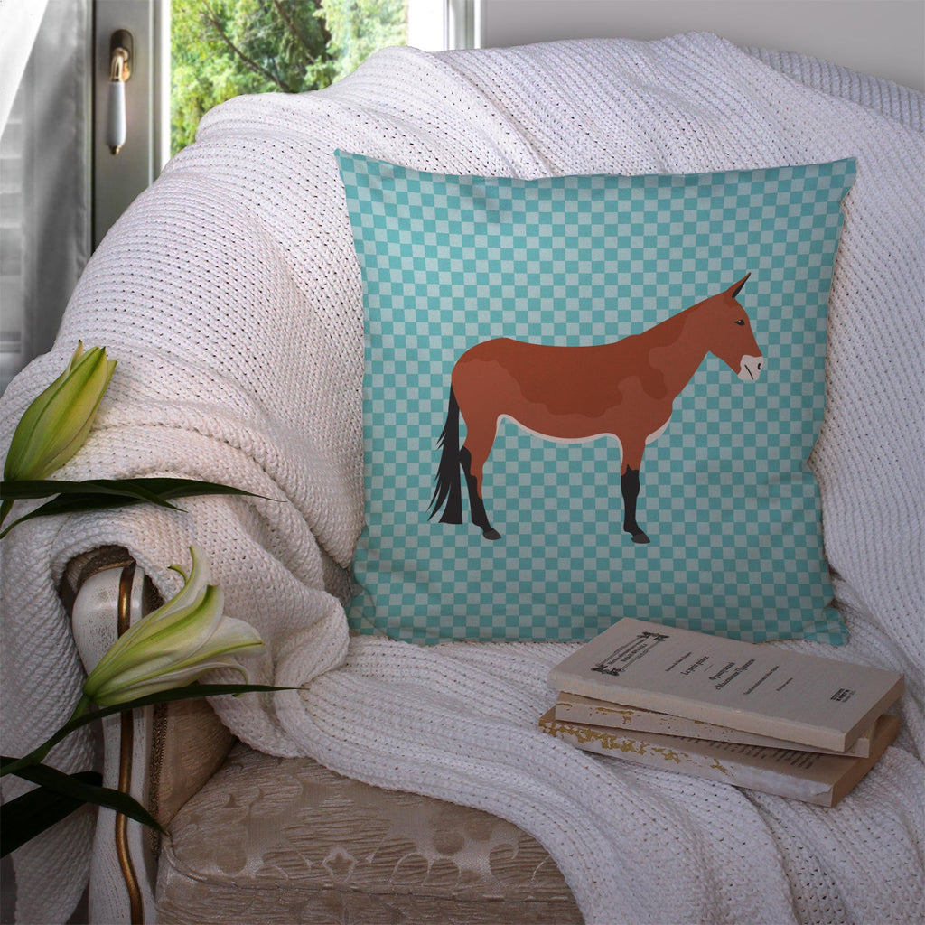 Mule Blue Check Decorative Throw Pillow 14x14 Indoor Outdoor Accent Cushion, Fabric Cover with Insert for Sofa, Bed, Porch & Living Room