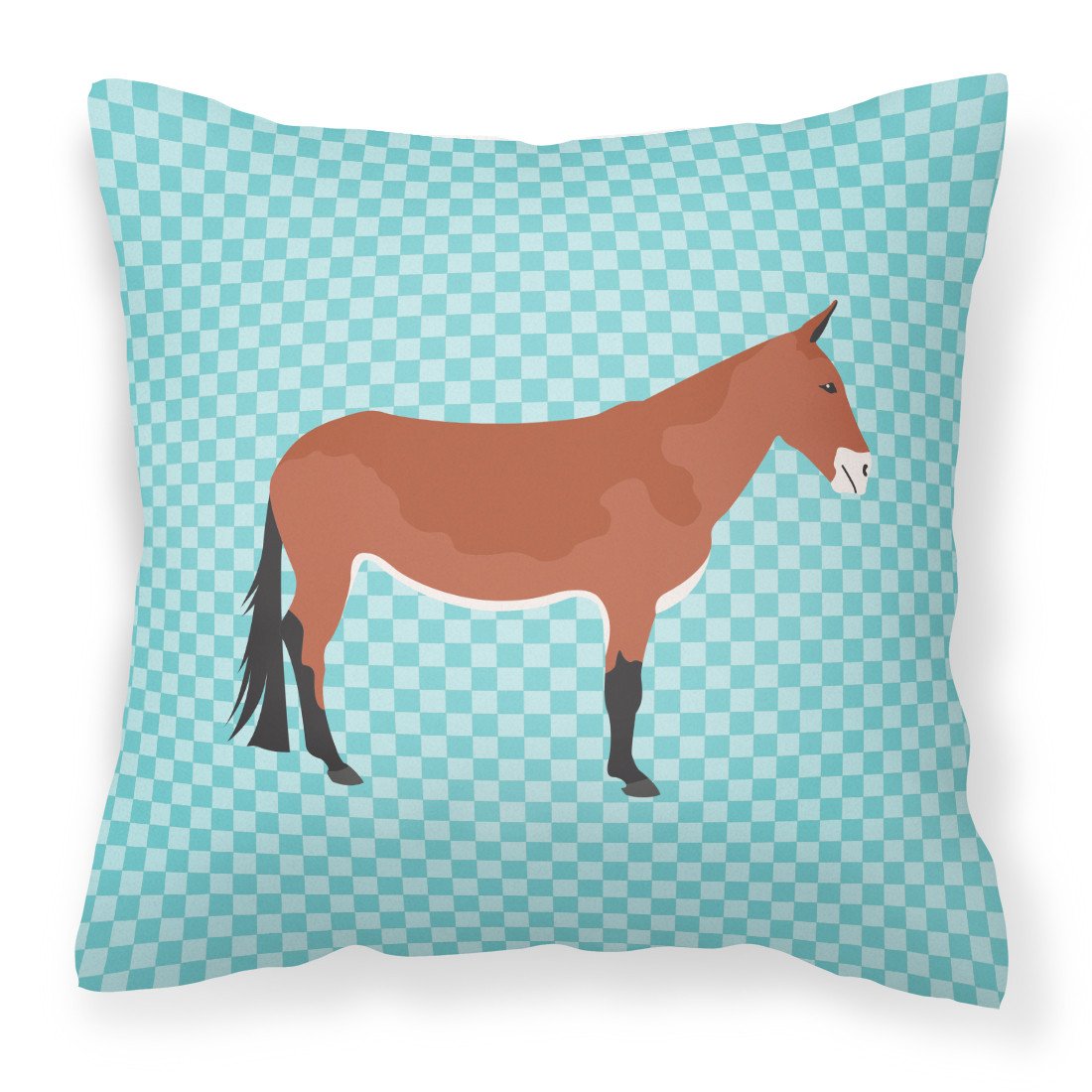 Mule Blue Check Decorative Throw Pillow 18x18 Indoor Outdoor Accent Cushion, Fabric Cover with Insert for Sofa, Bed, Porch & Living Room