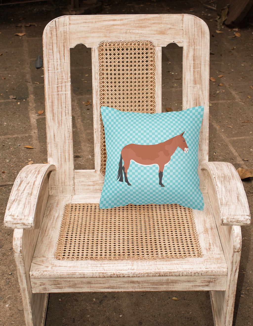 Mule Blue Check Decorative Throw Pillow 18x18 Indoor Outdoor Accent Cushion, Fabric Cover with Insert for Sofa, Bed, Porch & Living Room