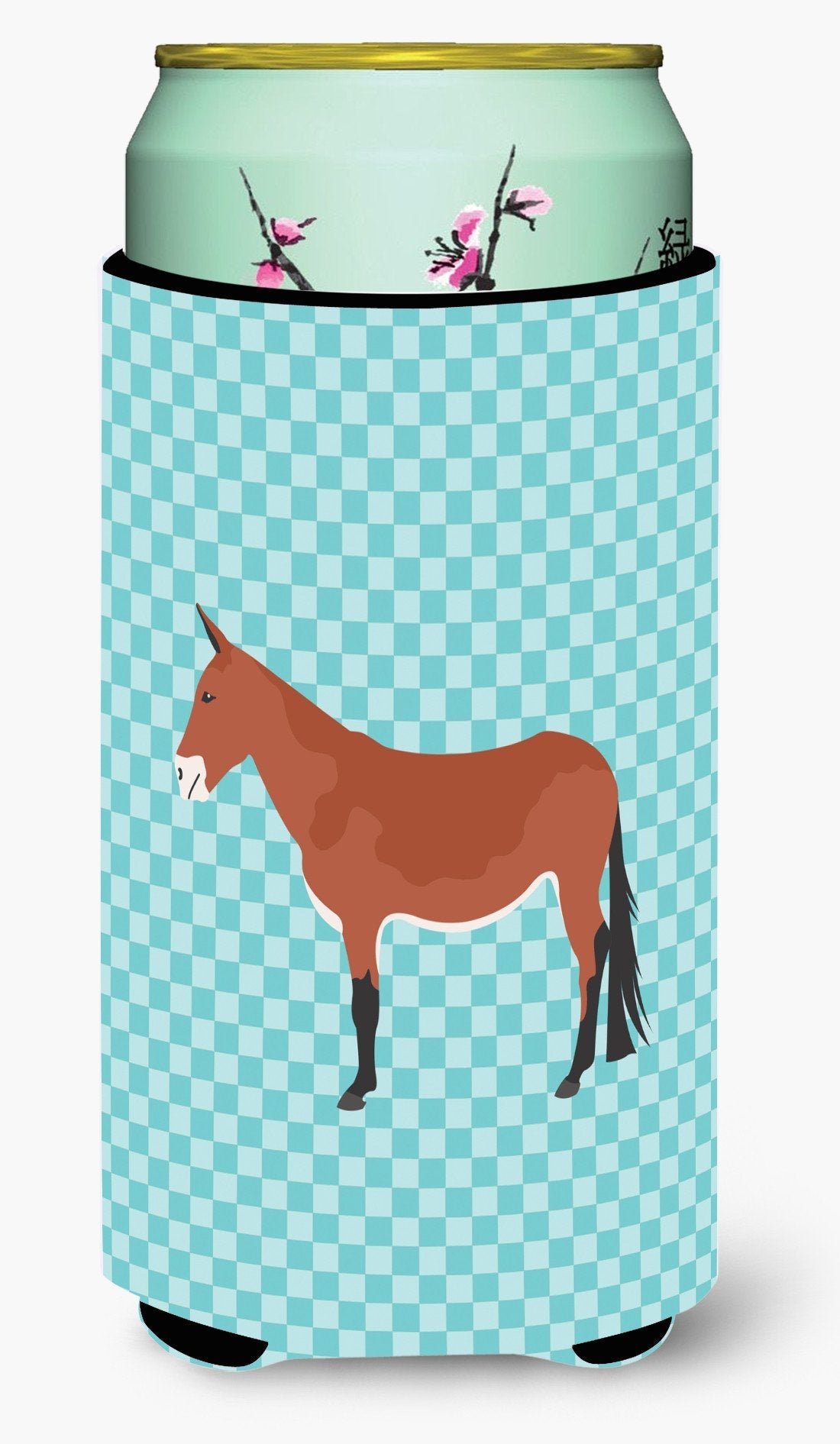 Mule Blue Check Tall Boy Hugger Can Cooler Sleeve Machine Washable Drink Collapsible Insulator Beverage Insulated Holder