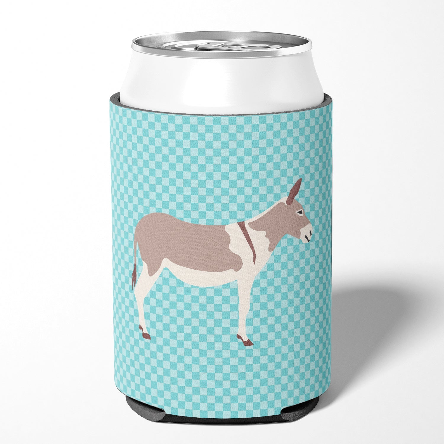 Australian Teamster Donkey Blue Check Can or Bottle Hugger Cooler Sleeve for Standard 12 oz Cans, Insulated Foam Beer & Soda Can Hugger Reusable