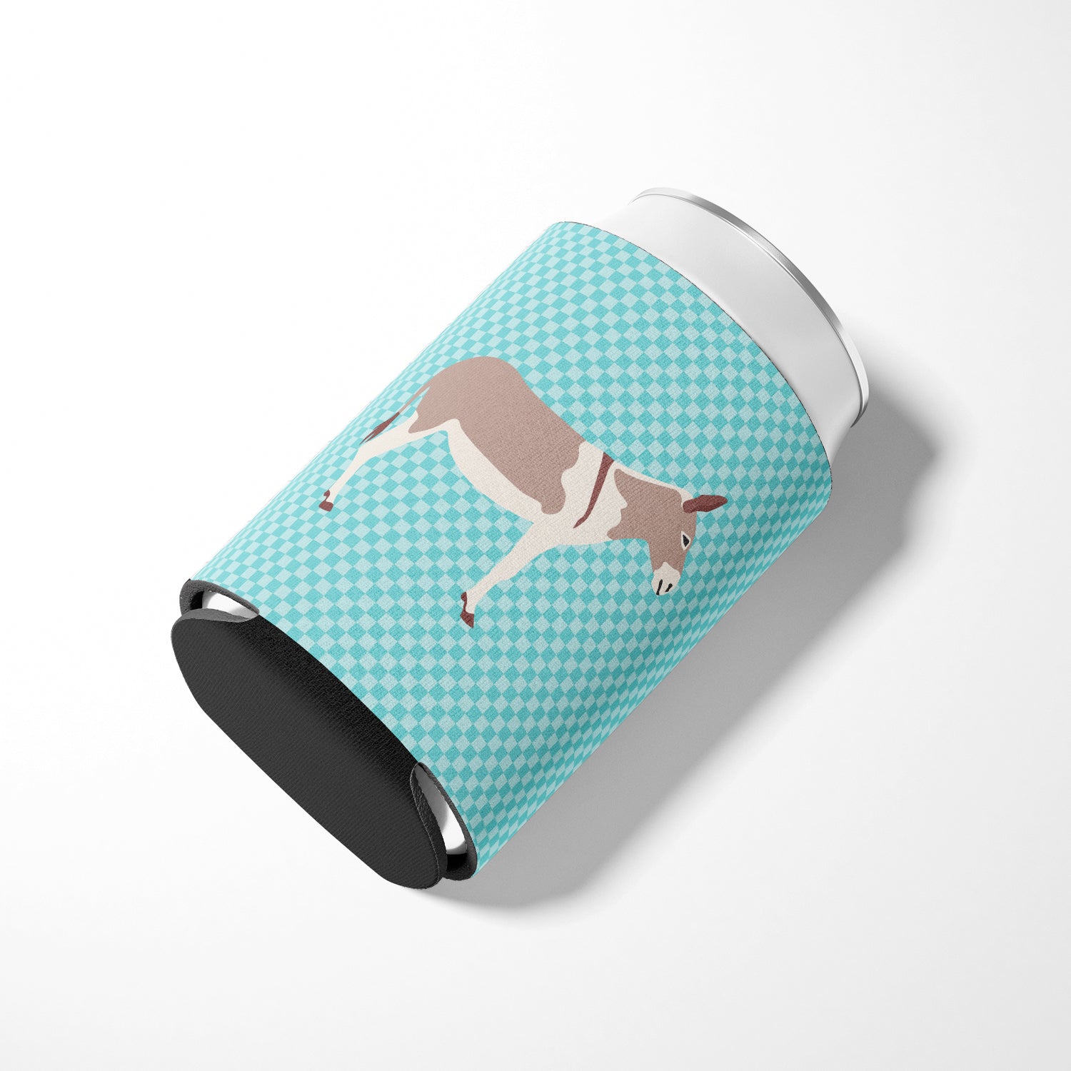 Australian Teamster Donkey Blue Check Can or Bottle Hugger Cooler Sleeve for Standard 12 oz Cans, Insulated Foam Beer & Soda Can Hugger Reusable