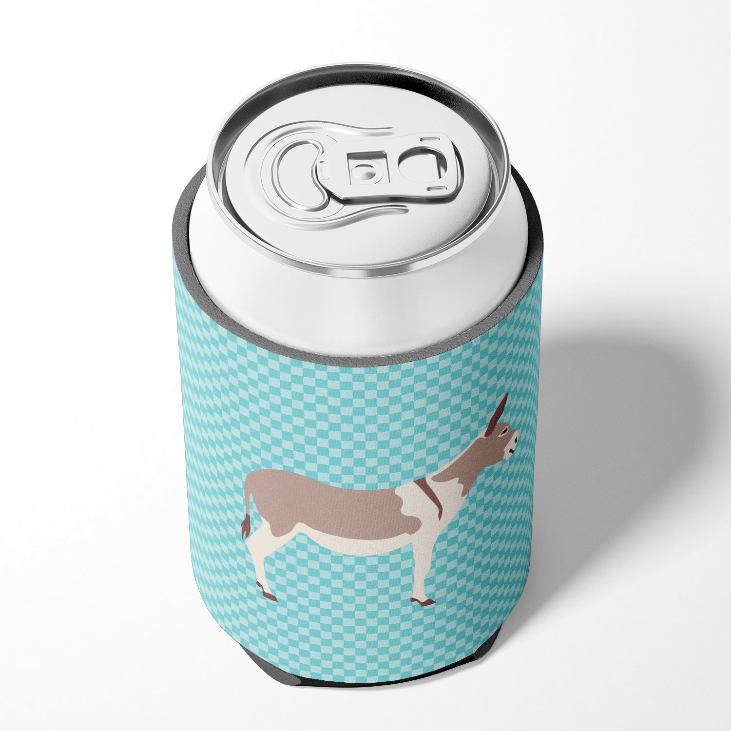 Australian Teamster Donkey Blue Check Can or Bottle Hugger Cooler Sleeve for Standard 12 oz Cans, Insulated Foam Beer & Soda Can Hugger Reusable