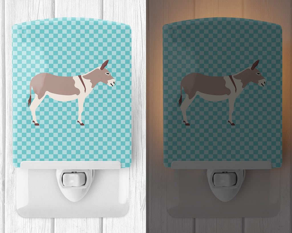 Australian Teamster Donkey Blue Check Ceramic Night Light Compact, UL-Certified, Ideal for Bedroom, Bathroom, Nursery, Hallway, Kitchen, 6x4x3, Multicolor