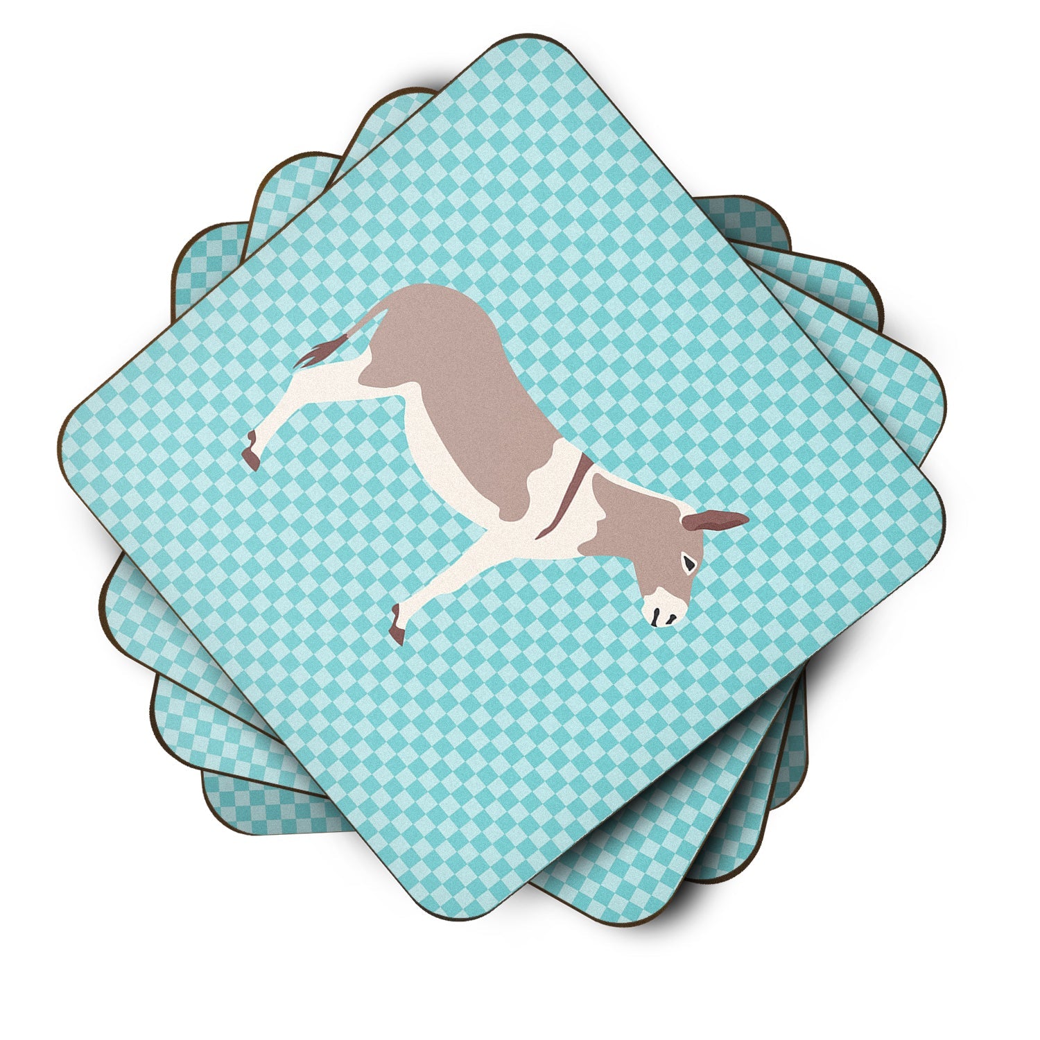 Australian Teamster Donkey Blue Check Foam Coasters Set of 4 Cup Coasters for Indoor Outdoor, Tabletop Protection, Anti Slip, Mouse pad Material