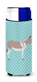 Australian Teamster Donkey Blue Check Slim Can Hugger , Insulated Foam Hugger for 12 oz Slim Cans, Beer Bottles & Water Bottles, Printed in USA