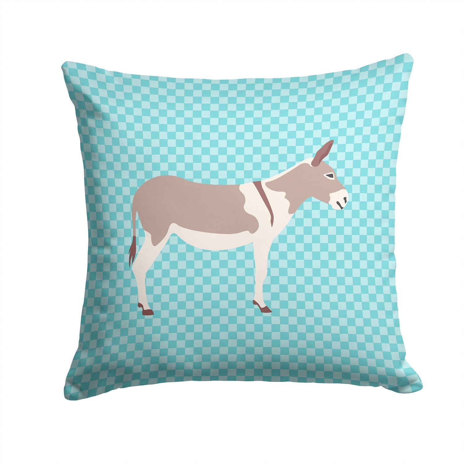 Australian Teamster Donkey Blue Check Decorative Throw Pillow 14x14 Indoor Outdoor Accent Cushion, Fabric Cover with Insert for Sofa, Bed, Porch & Living Room