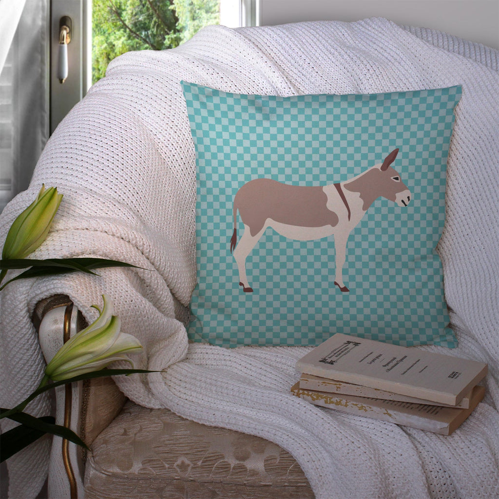Australian Teamster Donkey Blue Check Decorative Throw Pillow 14x14 Indoor Outdoor Accent Cushion, Fabric Cover with Insert for Sofa, Bed, Porch & Living Room