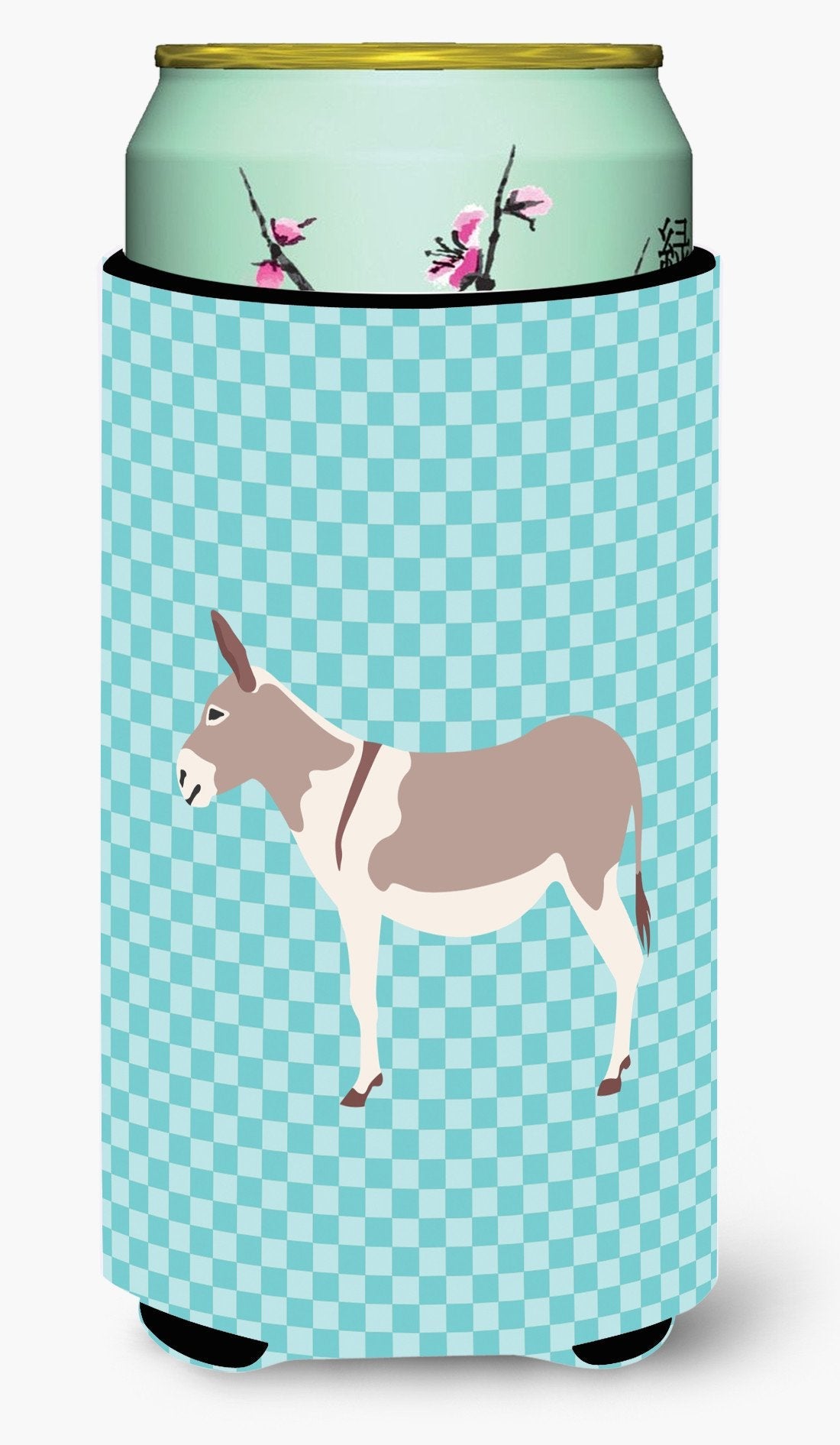Australian Teamster Donkey Blue Check Tall Boy Hugger Can Cooler Sleeve Machine Washable Drink Collapsible Insulator Beverage Insulated Holder