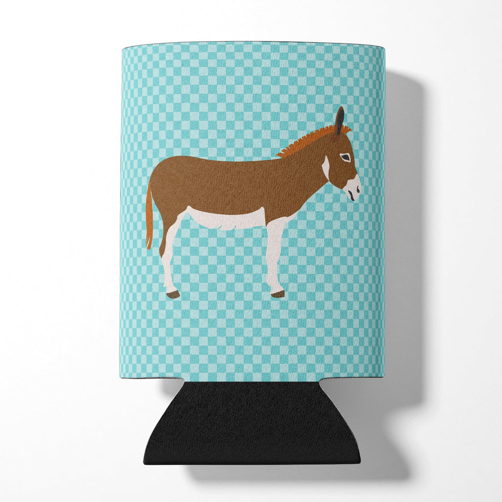 Miniature Mediterranian Donkey Blue Check Can or Bottle Hugger Cooler Sleeve for Standard 12 oz Cans, Insulated Foam Beer & Soda Can Hugger Reusable