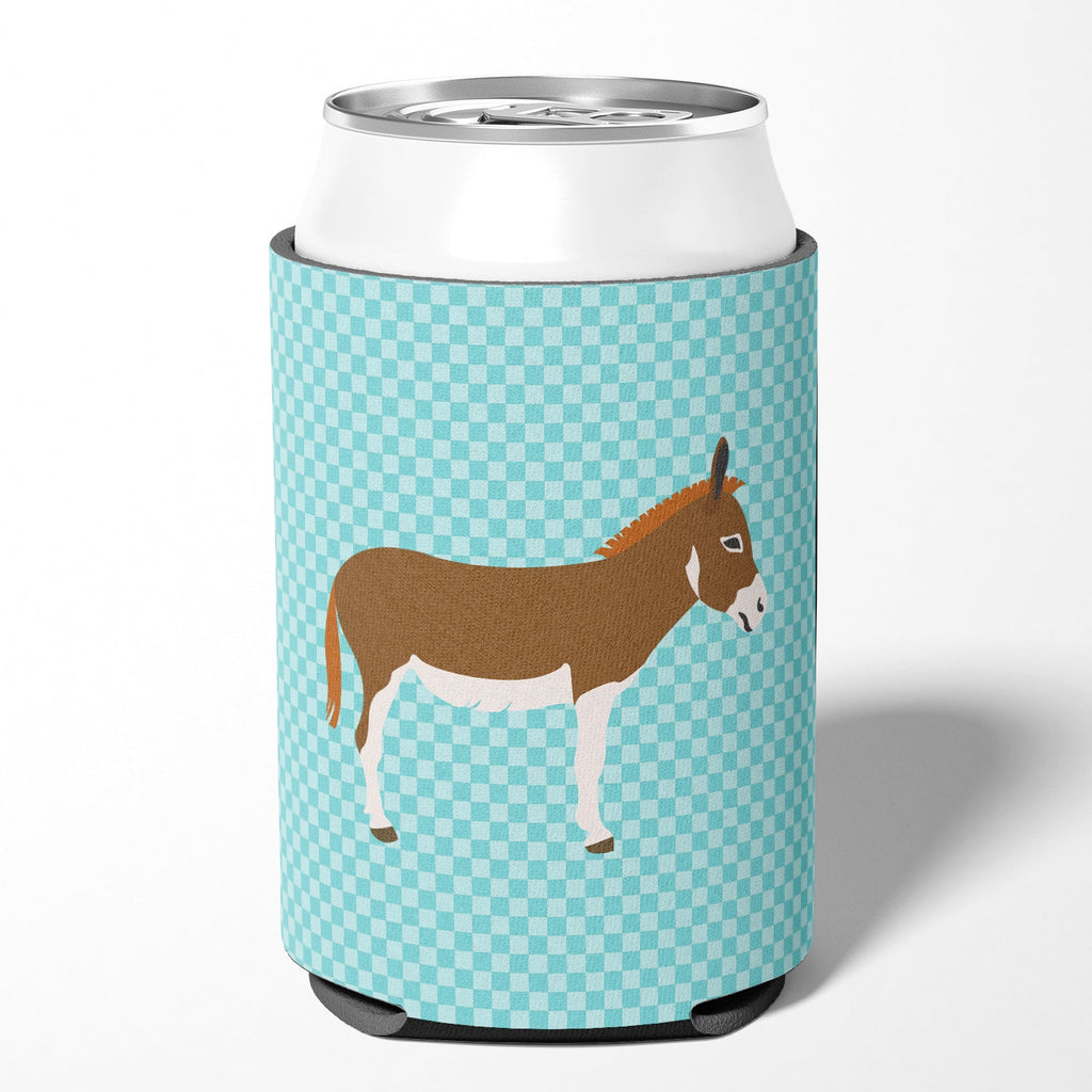 Miniature Mediterranian Donkey Blue Check Can or Bottle Hugger Cooler Sleeve for Standard 12 oz Cans, Insulated Foam Beer & Soda Can Hugger Reusable