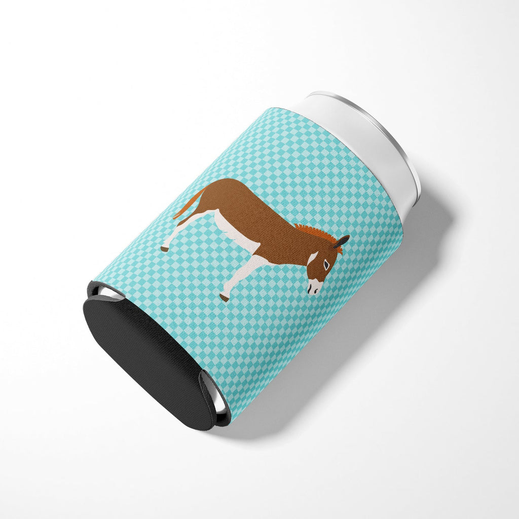 Miniature Mediterranian Donkey Blue Check Can or Bottle Hugger Cooler Sleeve for Standard 12 oz Cans, Insulated Foam Beer & Soda Can Hugger Reusable