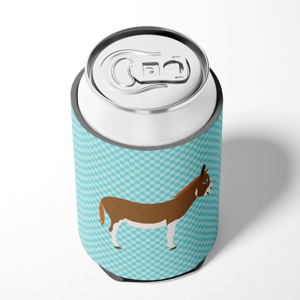Miniature Mediterranian Donkey Blue Check Can or Bottle Hugger Cooler Sleeve for Standard 12 oz Cans, Insulated Foam Beer & Soda Can Hugger Reusable