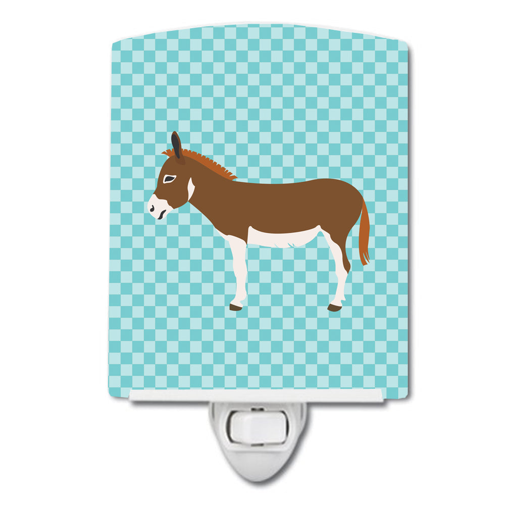 Miniature Mediterranian Donkey Blue Check Ceramic Night Light Compact, UL-Certified, Ideal for Bedroom, Bathroom, Nursery, Hallway, Kitchen, 6x4x3, Multicolor
