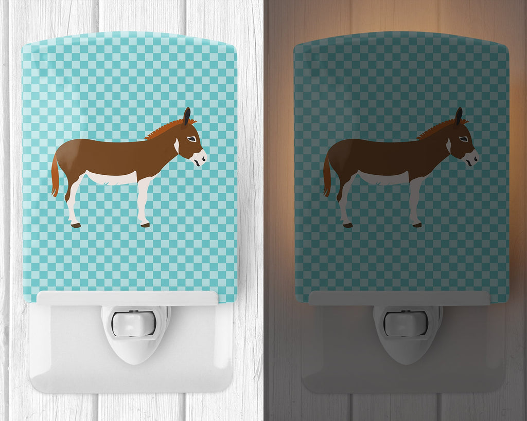 Miniature Mediterranian Donkey Blue Check Ceramic Night Light Compact, UL-Certified, Ideal for Bedroom, Bathroom, Nursery, Hallway, Kitchen, 6x4x3, Multicolor