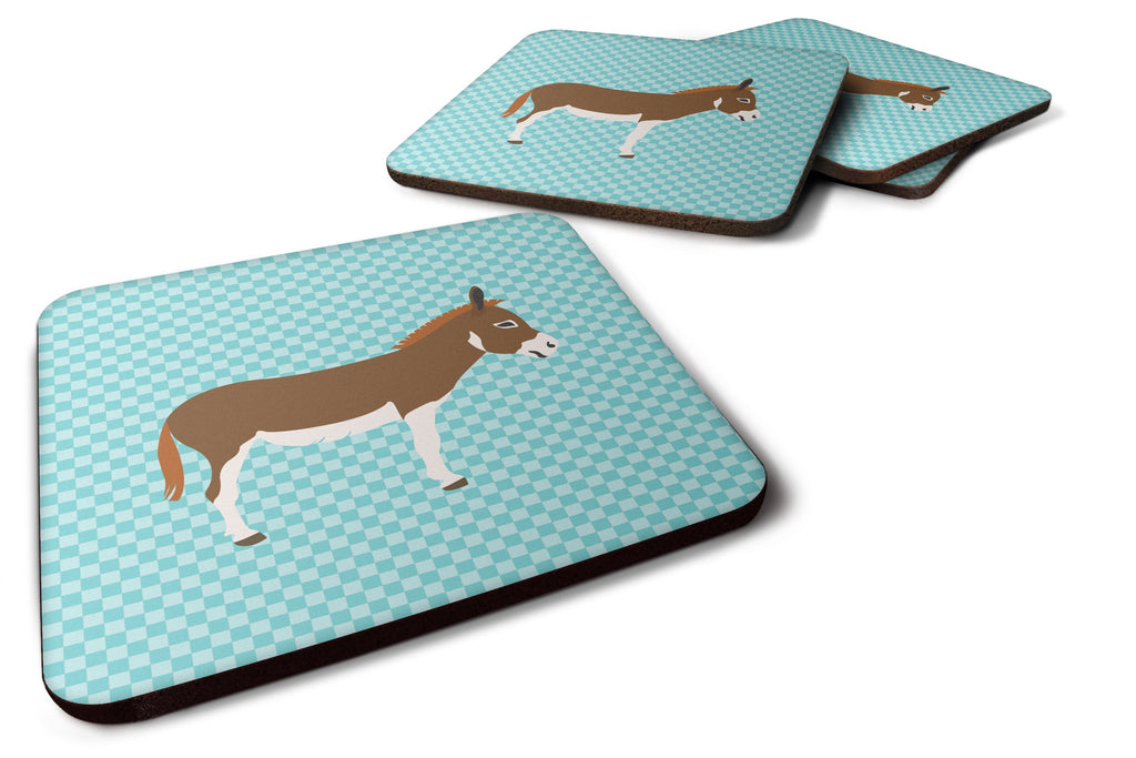 Miniature Mediterranian Donkey Blue Check Foam Coasters Set of 4 Cup Coasters for Indoor Outdoor, Tabletop Protection, Anti Slip, Mouse pad Material
