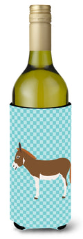 Miniature Mediterranian Donkey Blue Check Wine Bottle Hugger Gift Sleeve for Standard 750 ml Bottles, Insulated Reusable Also Fits Mini Shot & Pint Bottles