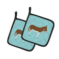 Miniature Mediterranian Donkey Blue Check Pot Holder Set of 2 Heat Resistant Quilted Hot Pads 7.5 x 7.5 Inch, Insulated Kitchen Trivets for Cooking & Baking