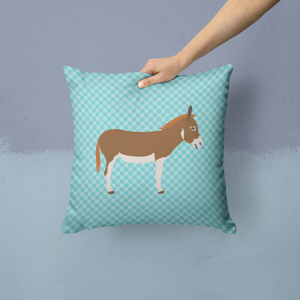 Miniature Mediterranian Donkey Blue Check Decorative Throw Pillow 14x14 Indoor Outdoor Accent Cushion, Fabric Cover with Insert for Sofa, Bed, Porch & Living Room