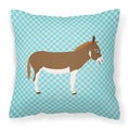 Miniature Mediterranian Donkey Blue Check Decorative Throw Pillow 18x18 Indoor Outdoor Accent Cushion, Fabric Cover with Insert for Sofa, Bed, Porch & Living Room
