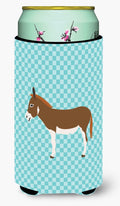 Miniature Mediterranian Donkey Blue Check Tall Boy Hugger Can Cooler Sleeve Machine Washable Drink Collapsible Insulator Beverage Insulated Holder
