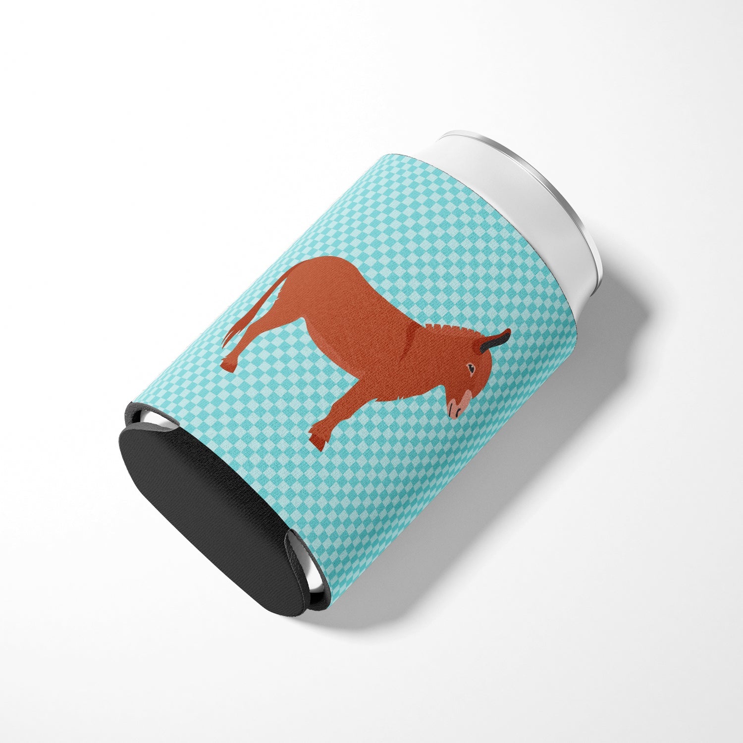 Irish Donkey Blue Check Can or Bottle Hugger Cooler Sleeve for Standard 12 oz Cans, Insulated Foam Beer & Soda Can Hugger Reusable