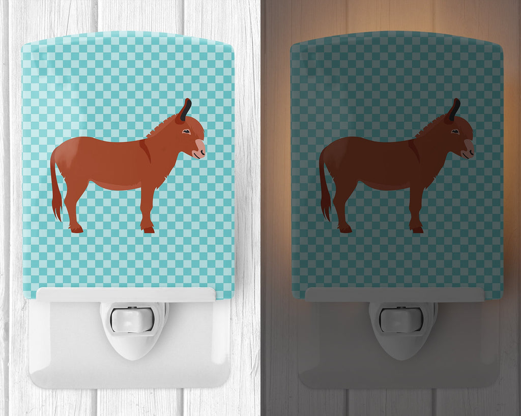 Irish Donkey Blue Check Ceramic Night Light Compact, UL-Certified, Ideal for Bedroom, Bathroom, Nursery, Hallway, Kitchen, 6x4x3, Multicolor
