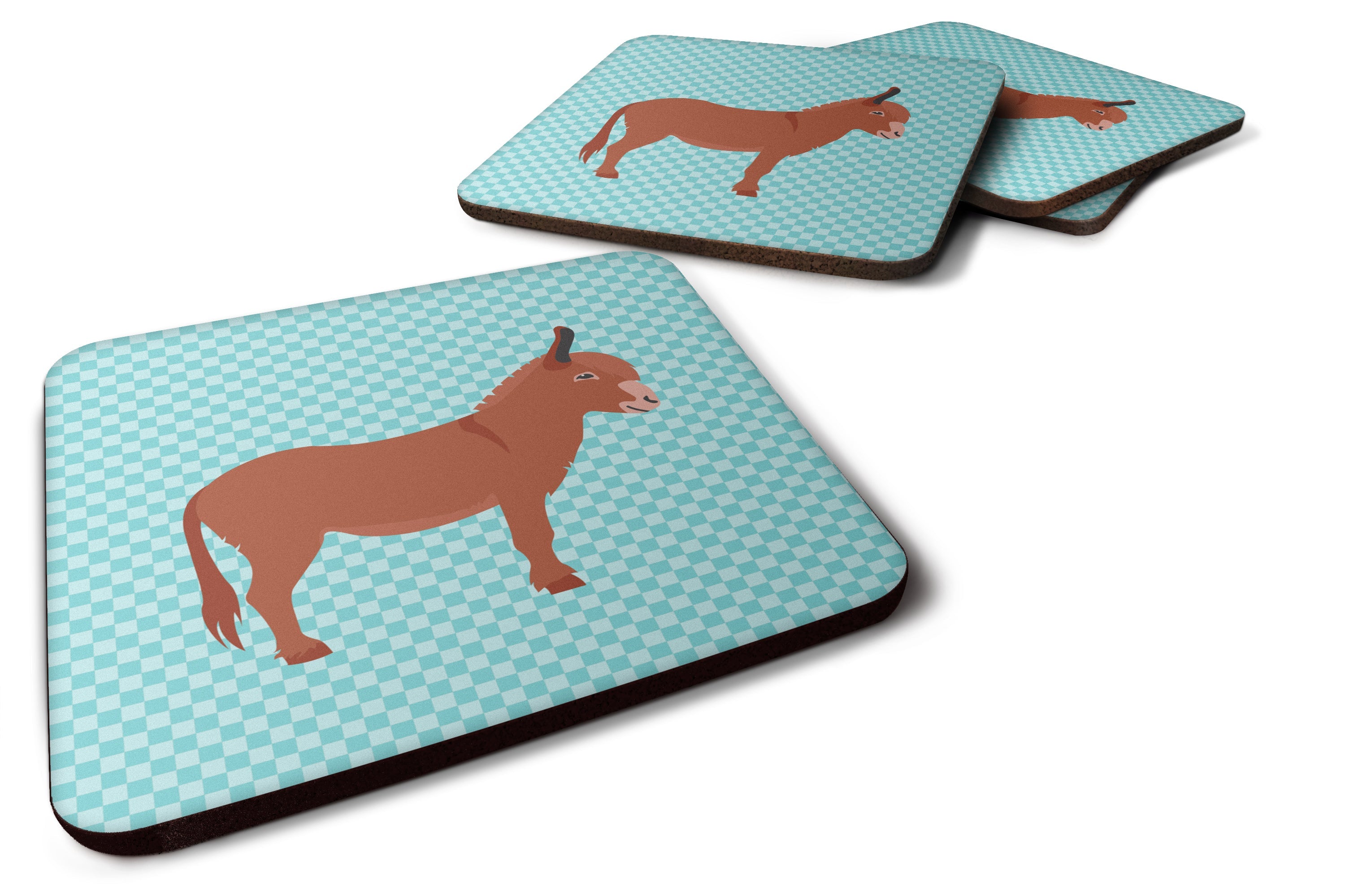 Irish Donkey Blue Check Foam Coasters Set of 4 Cup Coasters for Indoor Outdoor, Tabletop Protection, Anti Slip, Mouse pad Material