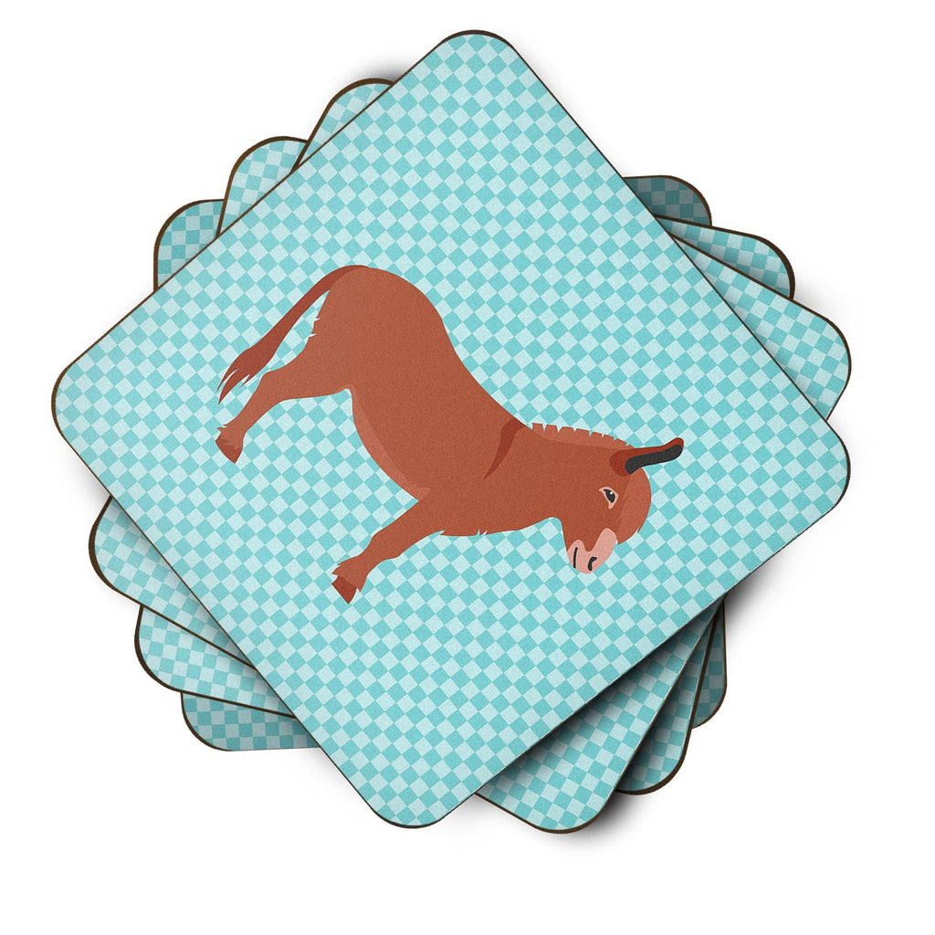 Irish Donkey Blue Check Foam Coasters Set of 4 Cup Coasters for Indoor Outdoor, Tabletop Protection, Anti Slip, Mouse pad Material