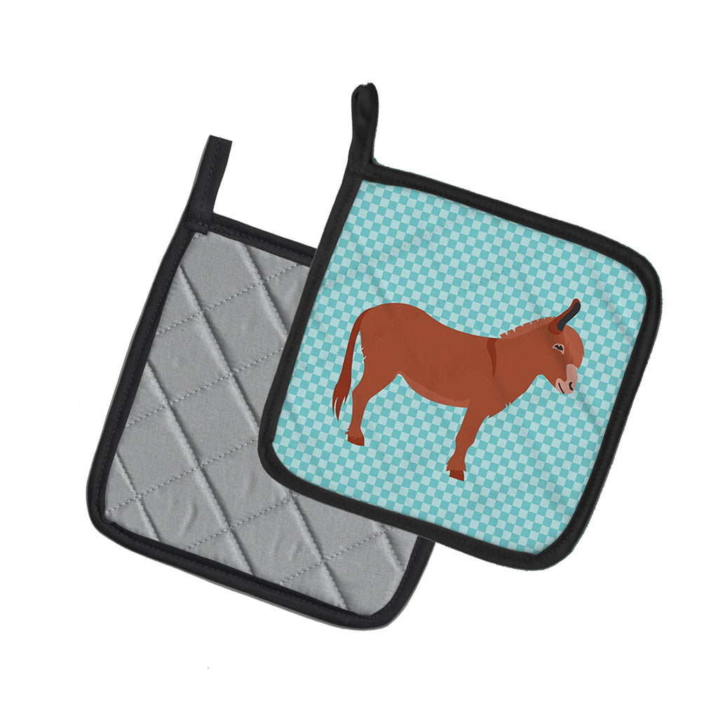 Irish Donkey Blue Check Pot Holder Set of 2 Heat Resistant Quilted Hot Pads 7.5 x 7.5 Inch, Insulated Kitchen Trivets for Cooking & Baking
