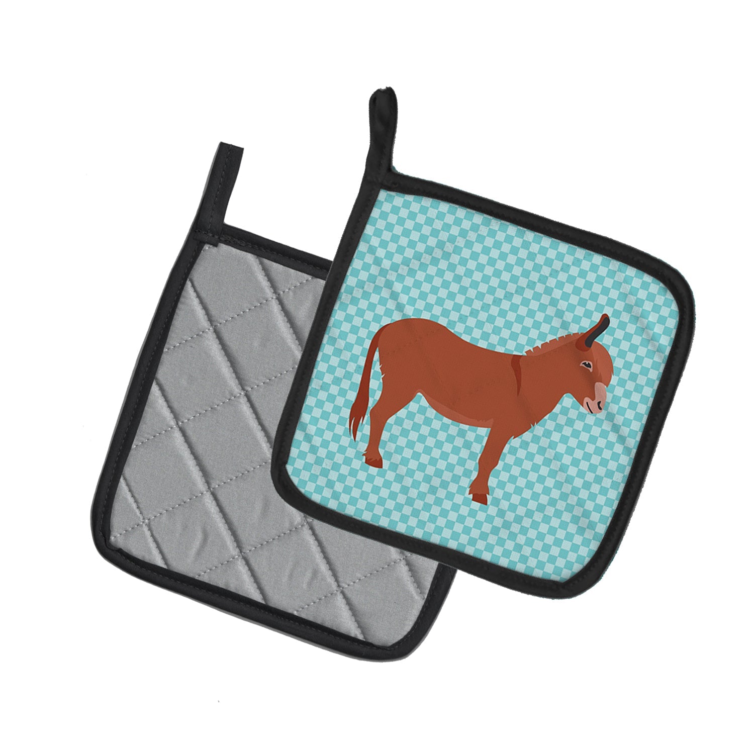 Irish Donkey Blue Check Pot Holder Set of 2 Heat Resistant Quilted Hot Pads 7.5 x 7.5 Inch, Insulated Kitchen Trivets for Cooking & Baking